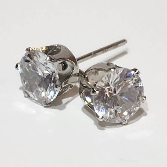 Silver Round Cut Brilliant Cubic Zirconia 2 CTW Stud Earrings - Picture 4 of 11